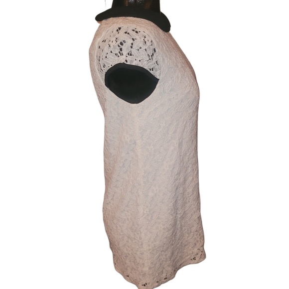 Monteau white lace overlay mini dress with black collar Sz.M - Picture 4 of 7